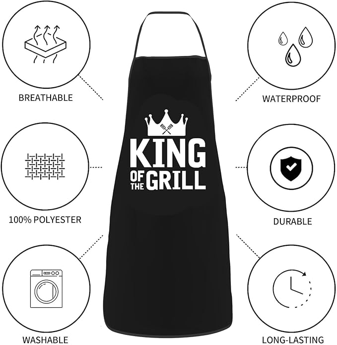2Pcs Apron Waterdrop Resistant King & Queen Aprons Funny Cooking Kitchen Aprons for Women Men Chef Valentine's Day Gifts Wedding Gifts for Couple Cool Bridal Engagement Gifts