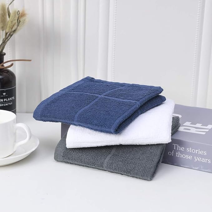 Glynniss Blue Dish Cloths Kitchen Highly Absorbent Navy Dish Rags 100% Cotton Dish Cloths for Washing Dishes, Cleaning (12pcs Blue)