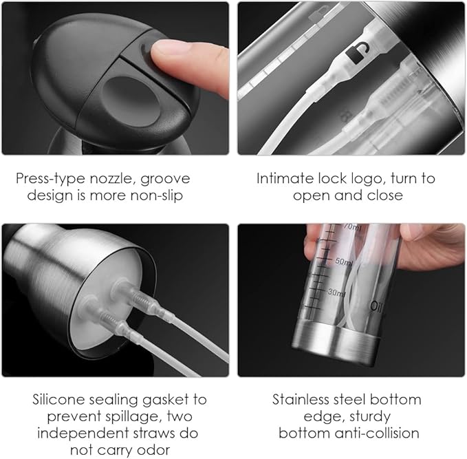 TINMIX Oil Sprayer for Cooking, Double-Spout Nozzle Olive Oil Sprayer & Vinegar Mister, Dual-Purpose Sprayer for Salad, BBQ, Kitchen Baking
