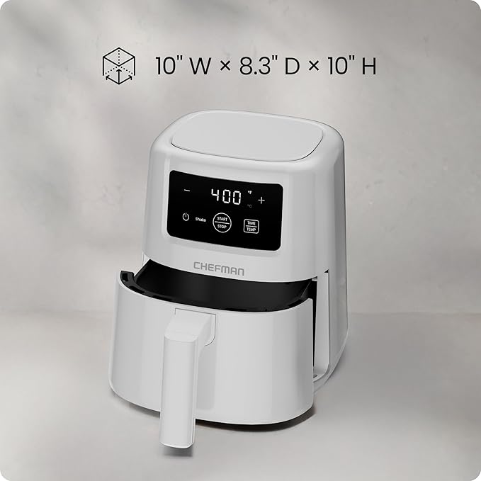 CHEFMAN 2 Qt Mini Air Fryer – Digital Space-Saving Compact Air Fryer with Nonstick and Dishwasher Safe Basket, Quick & Easy Meals in Minutes, Features Digital Timer and Shake Reminder – White