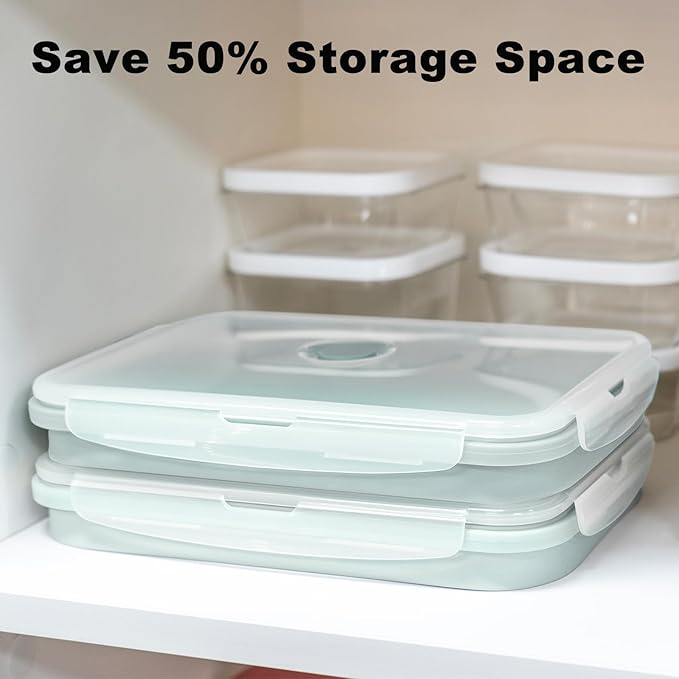 Extra Large Collapsible Silicone Food Storage Containers With Lids & Air Vent, 2 Pack 2000ml/68oz, XXL Foldable Marinade Container for Kitchen, Camping, Dishwasher, Microwave, Freezer Safe, BPA Free