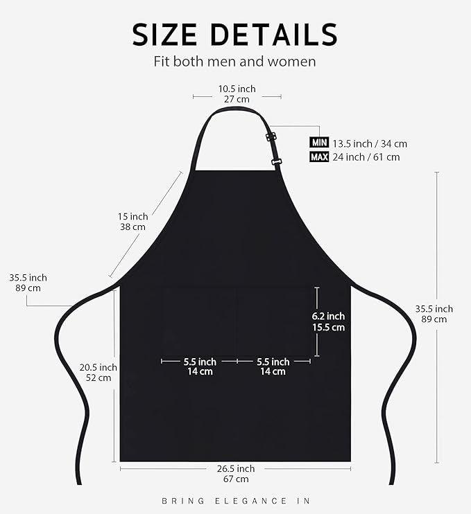 Syntus 12 Pack Bib Apron, Unisex Aprons Adjustable 100% Cotton with 2 Pockets Cooking Kitchen Aprons for Women Men Chef, BBQ Drawing Apron Bulk, Black