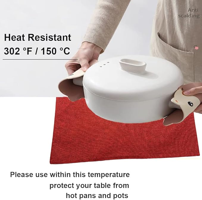 Weabetfu Cloth Placemats Set of 4 Heat Resistant Dining Table Placemmats Cotton Linen Machine Washable Kitchen Table Mats Wrinkle Free Thick Fabric Place Mat,Easy to Clean,13"x19" Burgundy