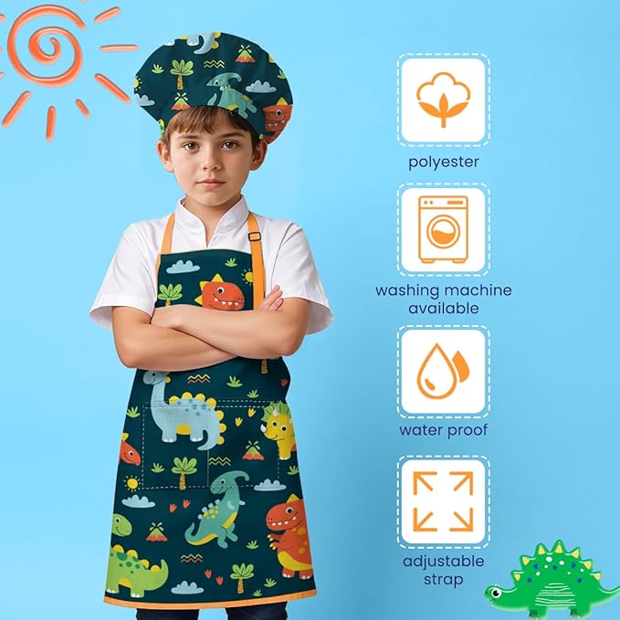 SANDJEST Kids Apron with Chefs Hat Set, Kitchen Apron Gifts