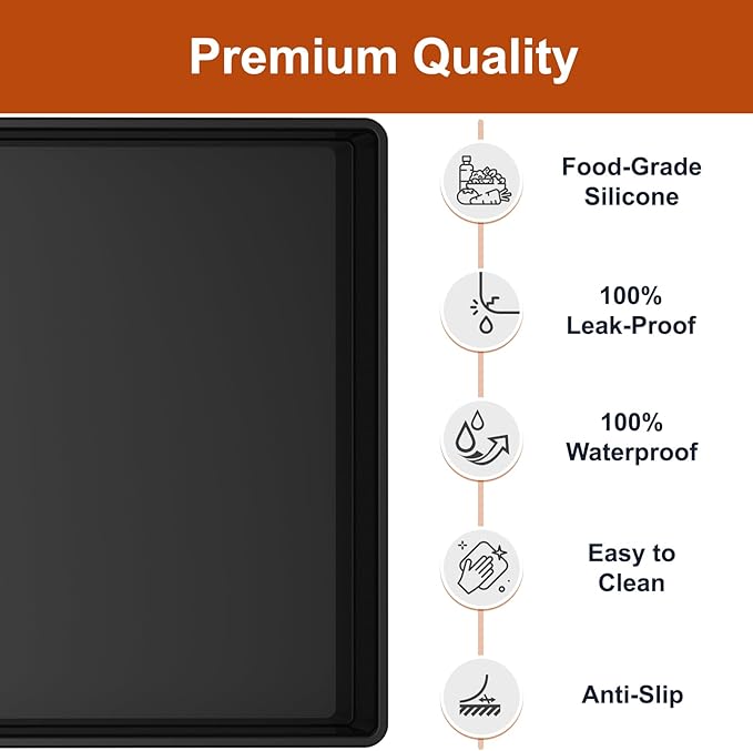 ukeetap Extra Thick Silicone Mat Waterproof with Raised Edge 34" x 22", Under Sink Mat for Kitchen & Bathroom, Kitchen Cabinet Liner, Multi-Purpose for Storage & Protection, Black