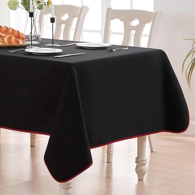 BALCONY & FALCON Rectangular Table Cloth Water Resistant Washable Double-Sided Usable Peach-Skin Fabric Tablecloth for Weddings Holidays Dining Banquets Gardens(Black and Red, 57x118)