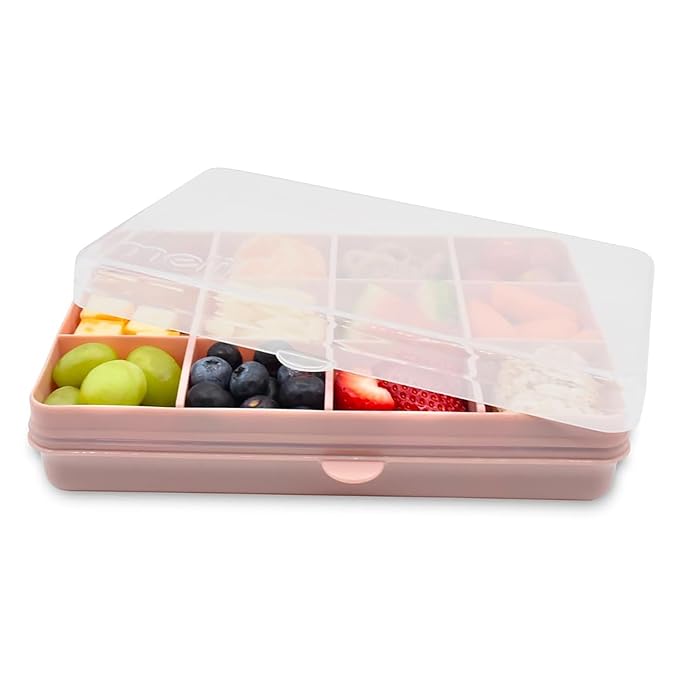 melii Snackle Box |12-Compartment Snack Container with Removable Dividers, BPA-Free Food Storage for Travel, School & On-the-Go Snacks, Kids & Family Organizer (Pink)