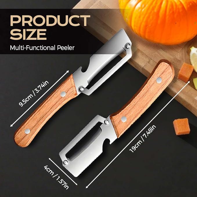 Multi-Functional Vegetable Peeler for Kitchen, Ultra-Sharp Stainless Steel Blade with Wooden Handle and Bottle Opener, For Vegetables or Fruits that Need to Be Peeled (2 Pcs)