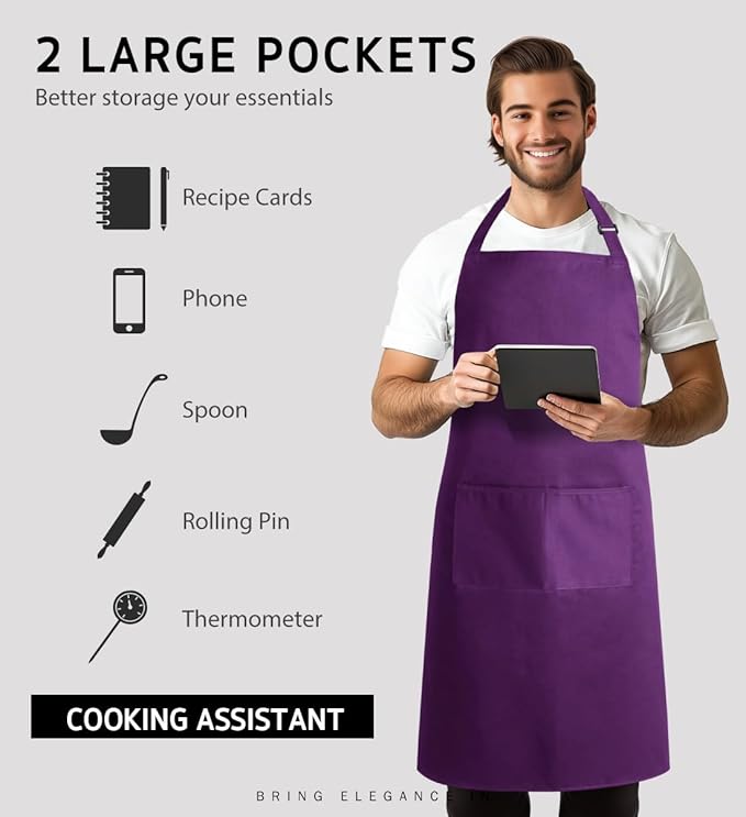 Syntus Apron for Men Women, Adjustable Cooking Kitchen Chef Aprons with 2 Pockets, Cotton/Polycotton/Polyester