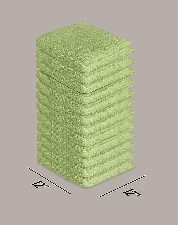 Softolle 100% Cotton Washcloths 60 Pack (12x12 Inches) Soft, Highly Absorbent Washcloth, Face Towels, Wash Cloths for Face, Ring Spun, Bulk Pack (Sage Green)