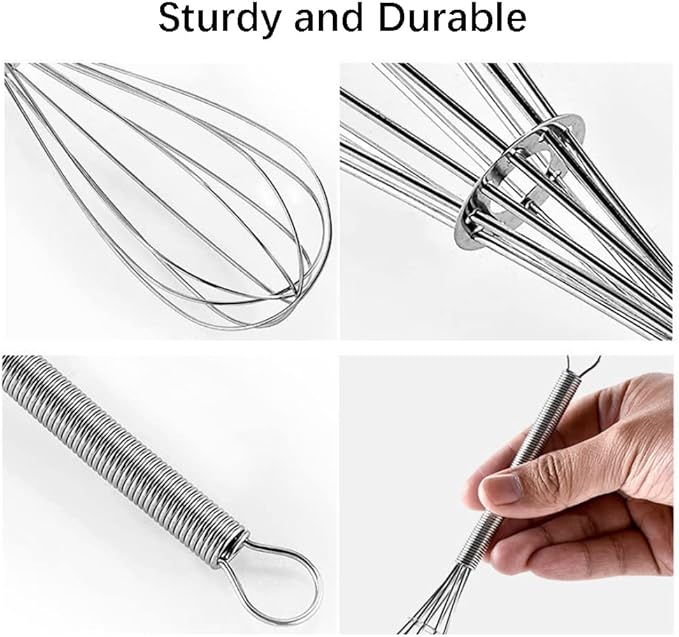 Stainless Steel Mini Whisk Set of 2, Small Wire Hand Whisks, Kitchen Cookware for Cooking, Whisking, Blending, Beating, 5/7/8/10 inch
