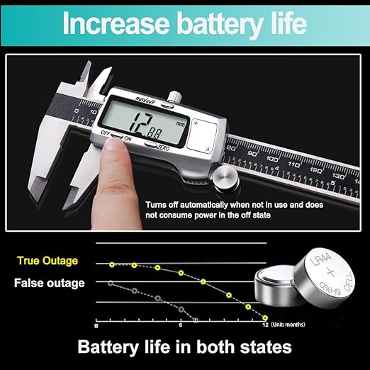 Kynup Digital Caliper, Caliper Measuring Tool, Micrometer Dial Vernier Caliper Digital, Full Turn Off, Stainless Steel, Switch from Inch Metric Fraction, Black(6Inch/150MM)