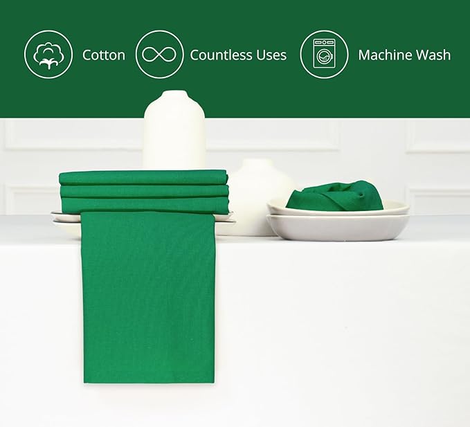 PurpleEssences Set of 12 Cloth Dinner Napkins 100% Cotton 18x18 Inch - Soft Durable Washable - Ideal for Farmhouse Party St Patricks Day - Perfect Everyday Use Table Linen - St Patricks Green