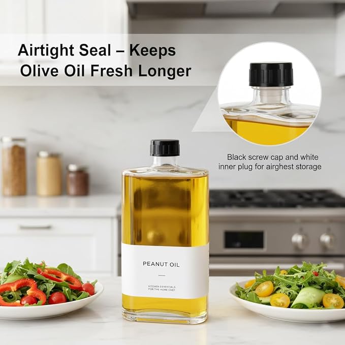 2pk gold oil dispensers: oils, soy, vinegar, syrup. Gold glass preserves, fits kitchens, countertop-ready. Stainless steel pourers: mess-free, versatile, space-saving.
