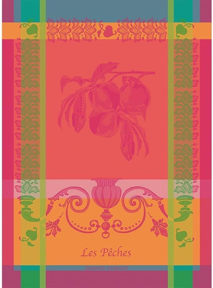 Garnier Thiebaut Les Peches Rose (Pink Peaches) French Kitchen Towel 22"x30", Cotton, Jacquard