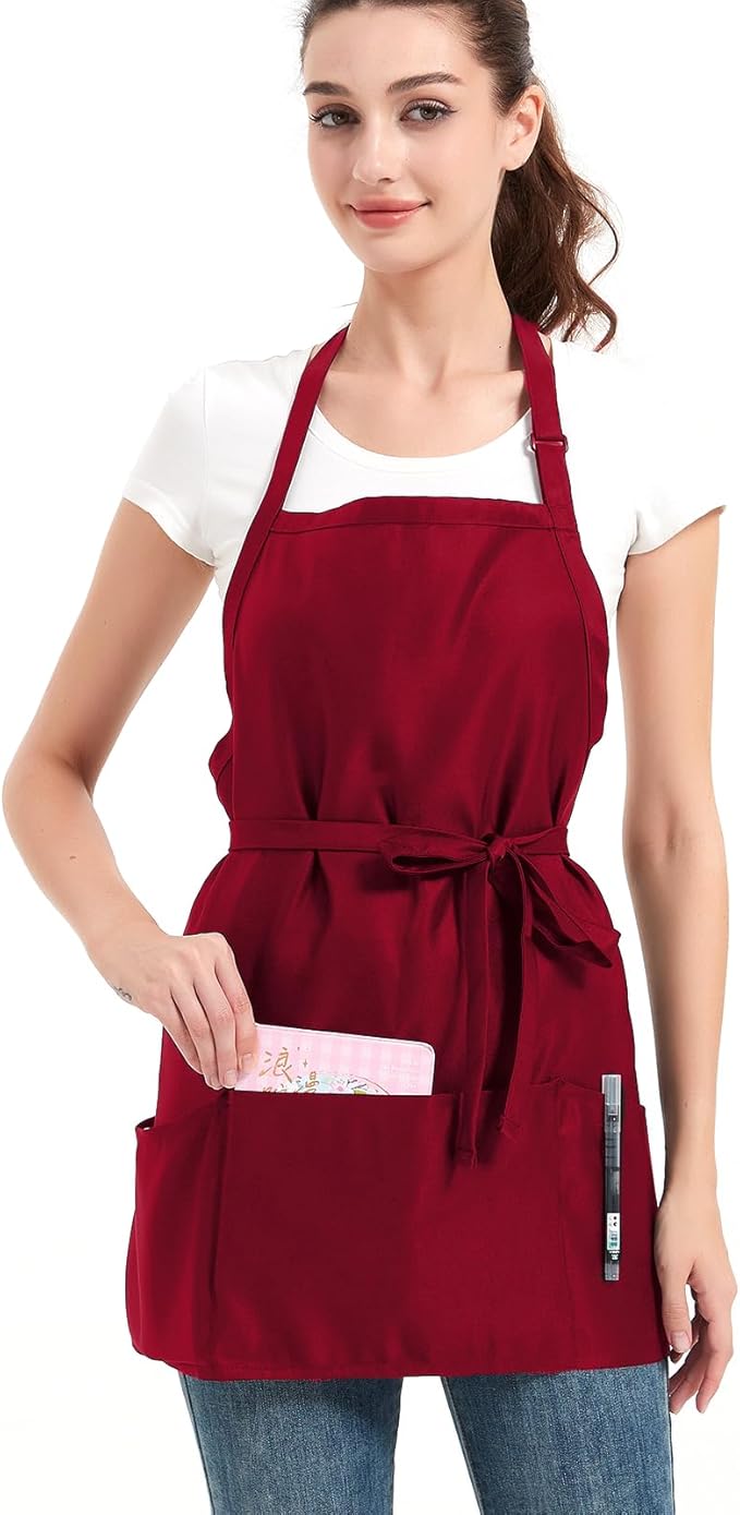 Short Aprons for Women with 3 Pockets，Waterproof Chef Apron for Cooking, Men Kitchen Apron for Grilling Bbq