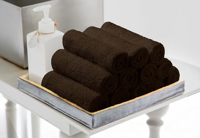 Avalon Towels Cotton Washcloths 24-Pack – 12 x 12 Inch Brown Super Soft & Absorbent Ring-Spun Cotton Wash Cloths for Face, Bath, Spa, Gym, Hotel & Cleaning