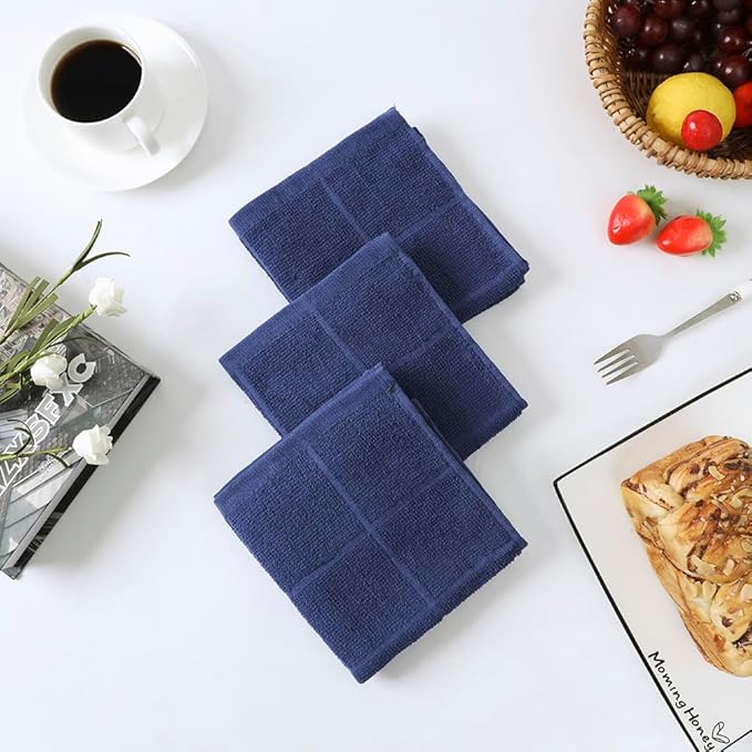 Glynniss Dishcloths Kitchen Highly Absorbent Dish Rags 100% Cotton Dish Cloths for Washing Dishes (Blue White)