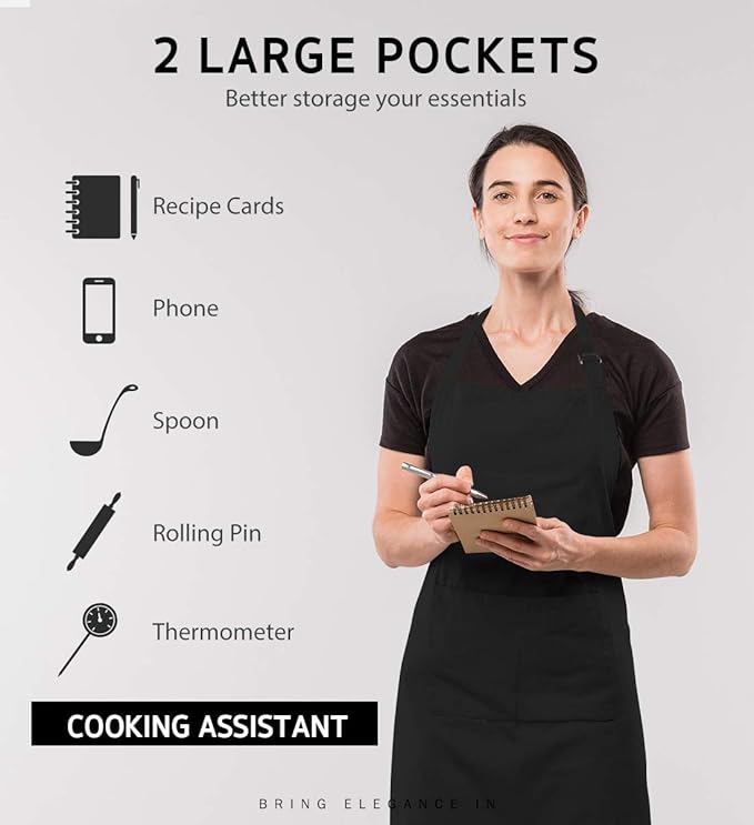 Syntus Apron for Men Women, Adjustable Cooking Kitchen Chef Aprons with 2 Pockets, Cotton/Polycotton/Polyester