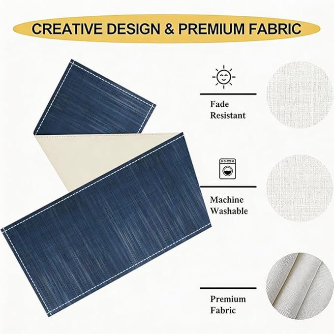 Niviy Dark Blue Table Runner, 12x72 Inch Washable Easy to Clean Farmhouse Navy Blue Table Runners for Holiday Party Kitchen Dining Room Decoration