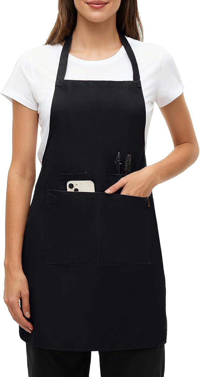 BOHARERS Chef Apron - Heavy 9.17oz Canvas Work Apron with 4 Pockets for Unisex, Ideal for Cooking,Gardening, Hairstylist (1, Black)