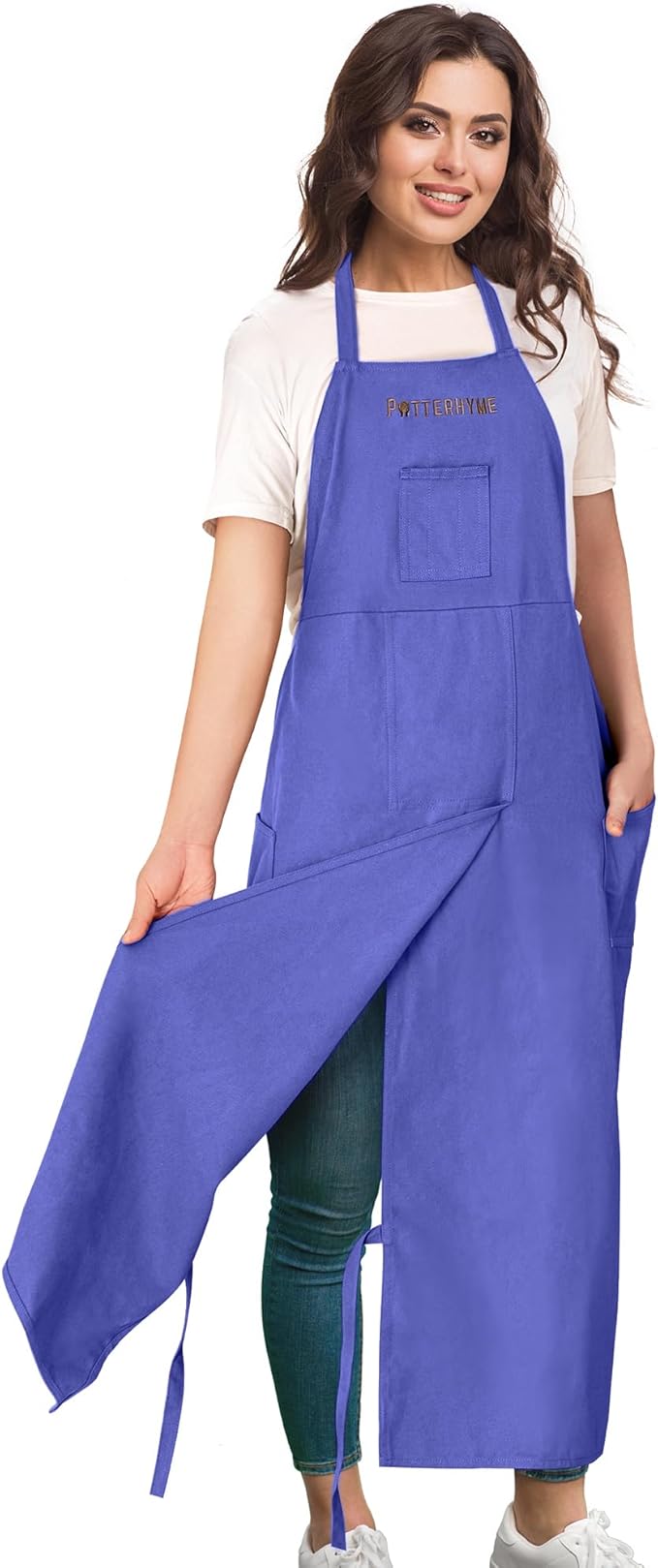 Full Coverage Pottery Apron Split Leg - 100% Cotton Canvas Potter's & Ceramics Aprons with Pockets for Women & Men