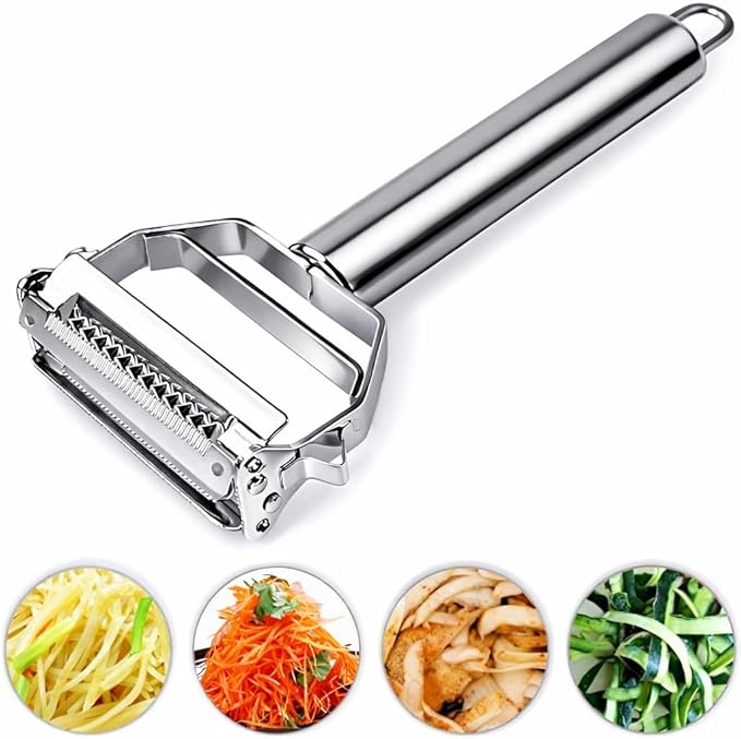 Julienne Peeler, Stainless Steel Vegetable Peeler, Double-Sided Blade Vegetable Julienne Cutter and Fruit Slicer, Dual Blade Multifunction Potato Peeler