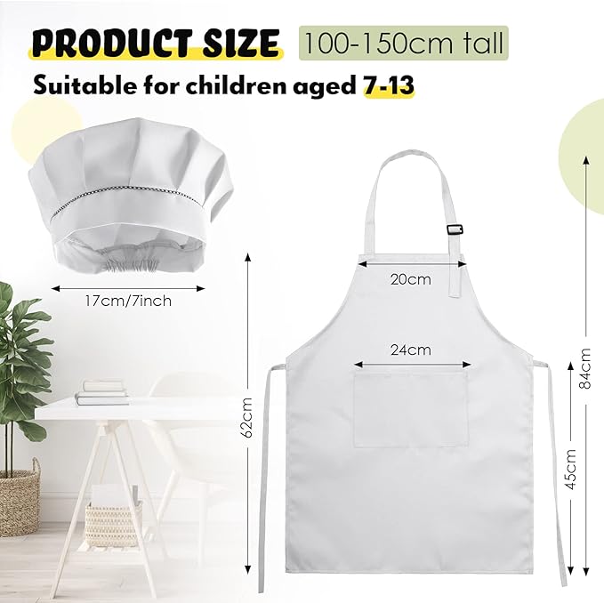 Handepo 28 Pcs Kid Apron and Chef Hat Set Adjustable Bib Apron with Pockets for Kids Cooking Baking Painting Crafting