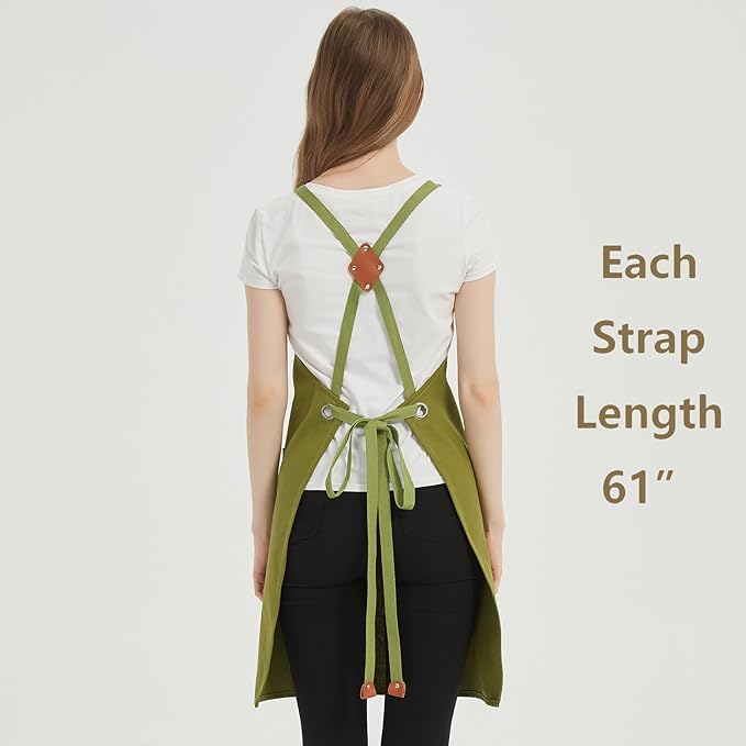 AFUN Chef Aprons for Women Men with Oversized Pockets, 12-Ounce Cotton Canvas Cross Back Water Repellent Apron (Army Green)