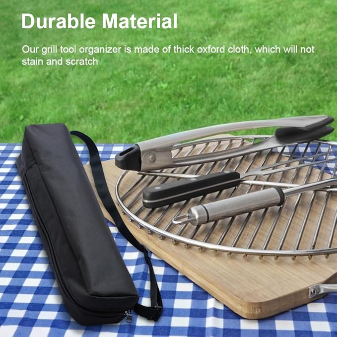 Grill Storage Bag, Oxford Cloth BBQ Tools Carry Bag, Waterproof Grill Utensil Accessory Storage Bag, Grill Utensil Holder Pouch for Camping Picnic Barbecue(size:57 x 10 x 10cm)