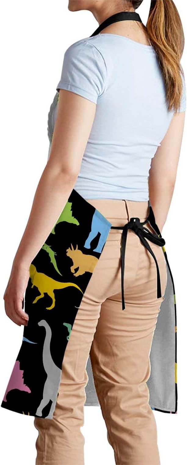 oFloral Colorful Dinosaur Apron Adjustable Apron Cooking Kitchen Chef Women Men Aprons for Home Kitchen, Restaurant, Coffee House, Baking Gardening BBQ