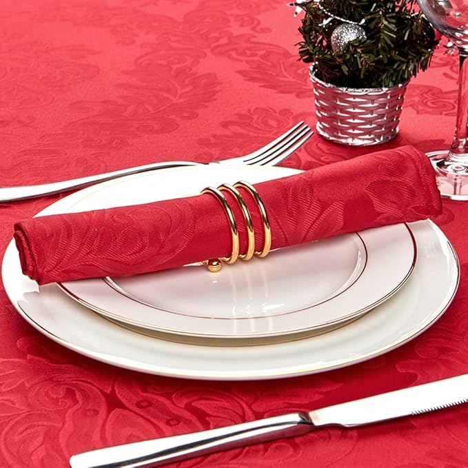 Cloth Napkins Set of 8 – Square 17x17 Inch Jacquard Fabric Polyester Washable Reusable Cloth Napkins for Kitchen Dinner Dining Restaurants Wedding Party Banquet Table (Red, 17X17 Inch)