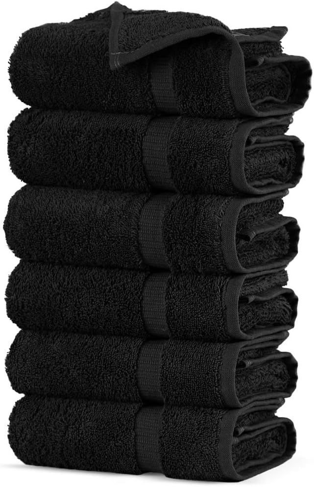 Towel Bazaar Premium Cotton Super Soft and Absorbent Turkish Towels (6-Piece Hand Towels, Black)