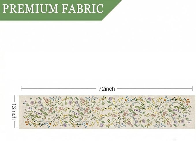 ONFAON Spring Table Runner,Wildflowers Floral Seasonal Summer Kitchen Dining Table Decoration for Home Party Decor 13x72 Inch