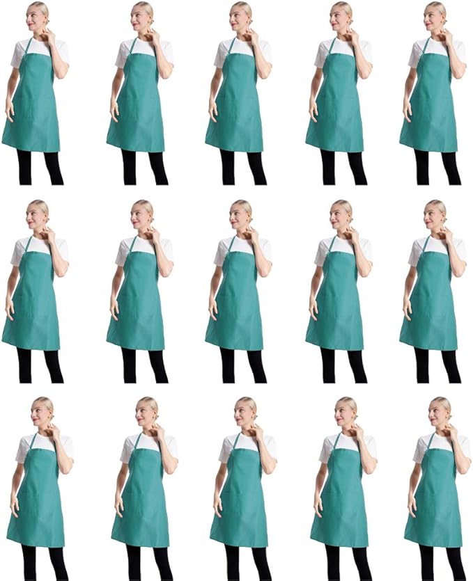 Total 15 PCS Blue Plain Color Bib Aprons Bulk for Women Men Adult with 2 Front Pockets (Baby Blue,15pcs)
