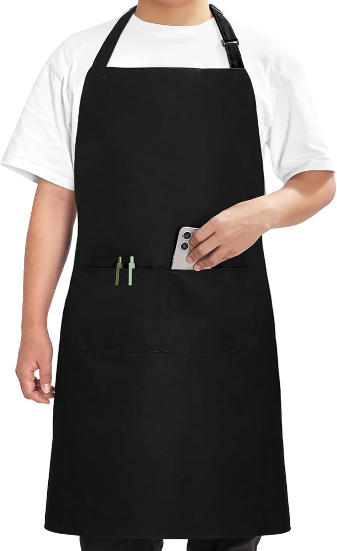 Syntus Apron for Men Women, Adjustable Cooking Kitchen Chef Aprons with 2 Pockets, Cotton/Polycotton/Polyester