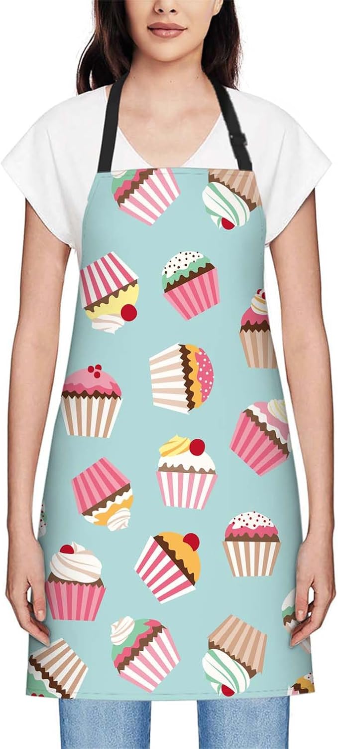 oFloral Cupcake Apron Unisex Adjustable Bib Apron Cooking Kitchen Chef Women Men Aprons for Home Kitchen, Restaurant,Coffee House,Shop,Garden