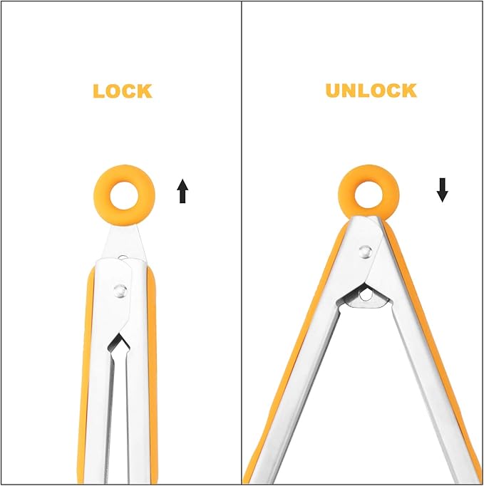 3 Pack Orange Kitchen Tongs, Premium Silicone BPA Free Non-Stick Stainless Steel BBQ Cooking Grilling Locking Food Tongs, 9-Inch 10-Inch & 12-Inch