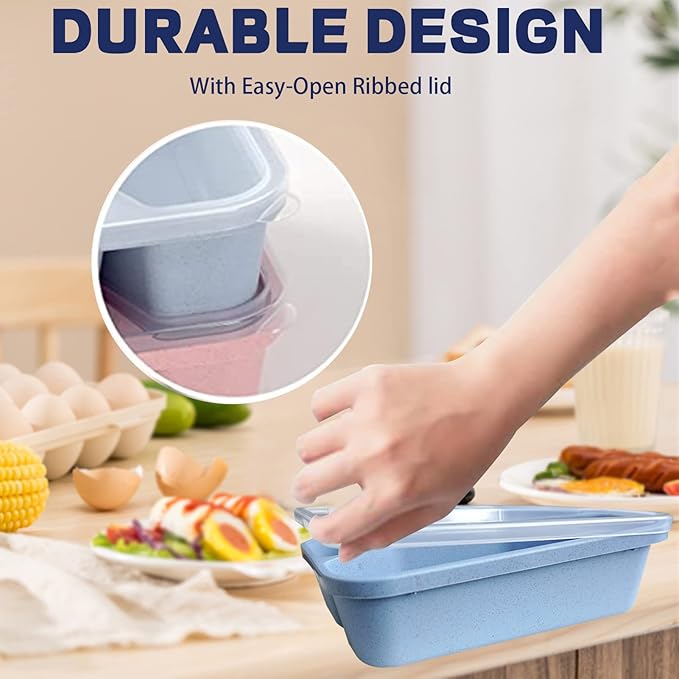 Aellabus 8 Pack Bento Box, Lunch Containers Wheat Straw Meal Prep Containers Reusable, Microwave and Dishwasher Safe Lunch Containers for Adults, Bento Lunch Box for Kids