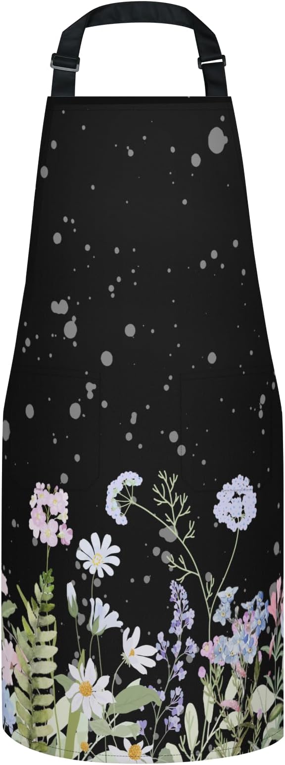 Apron with Pockets for Woman - Adjustable Kitchen Cooking Apron Chef Apron for Grilling BBQ Baking