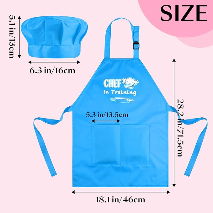 Kids Apron and Chef Hat Set Adjustable Child Aprons with 2 Large Pockets for Girls Boys Cooking Baking Painting Gift