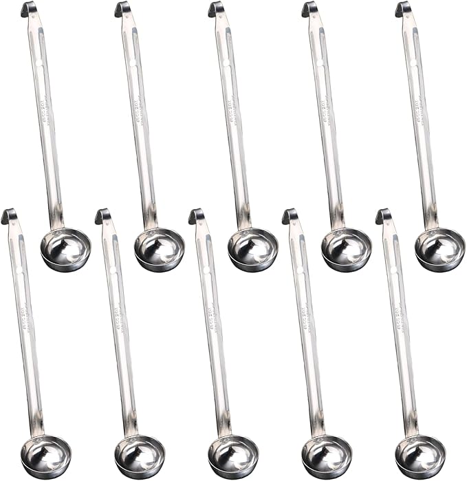 10 Pcs 2 oz Soup Ladle Stainless Steel Ladle with Long Hook Handles Portion Control Serving Ladles Spoon Gravy Ladle Metal Ladles for Cooking Portioning Soups Sauce Kitchen Restaurant Home