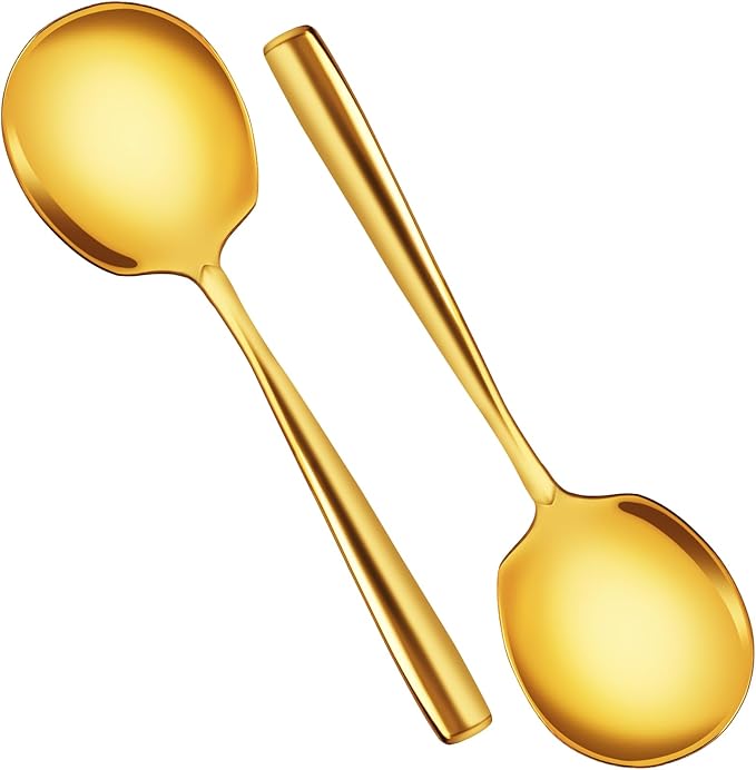 12 Inch Stainless Steel gold Serving Spoons Set, Catering Serving Utensils Set for Buffet,Party, Wedding, Restaurant & Home Use(2-Pack, Gold)