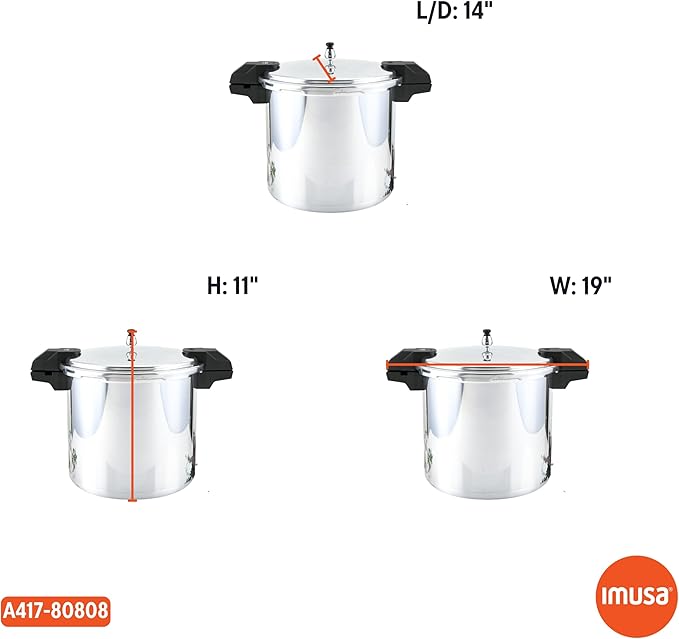 IMUSA USA A417-80808 22Qt Jumbo Stovetop Pressure Cooker with Regulator and Side Handles, Silver
