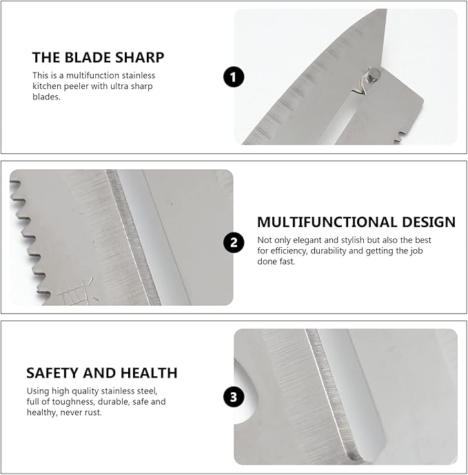 BESTonZON Stainless Steel Multifunction Peeler 8.46In with Fish Scale Scraper Bottle Opener and Comfortable Handle Kitchen Gadget for Fruit Vegetable Prep