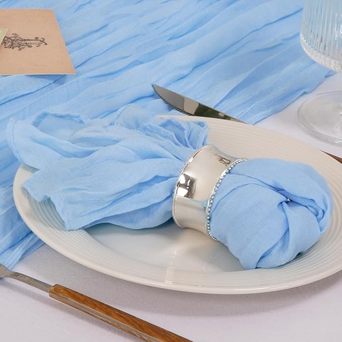 MLMC 10 Pack Light Blue Cheesecloth Napkins Bulk Washable Cloth Napkins Set of 10 21"x21" Rustic Boho Baby Blue Gauze Dinner Table Napkins for Baby Shower Birthday Wedding Reception Decor