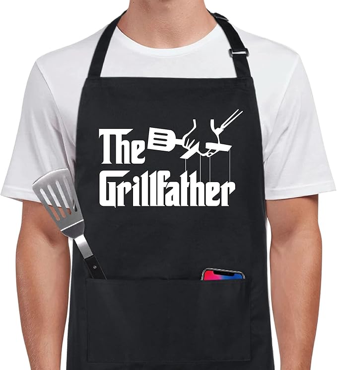 Xornis 100% Cotton Funny Apron with 2 Pockets for Men Women BBQ Grilling Adjustable Bib Black Aprons Gifts Cooking Kitchen