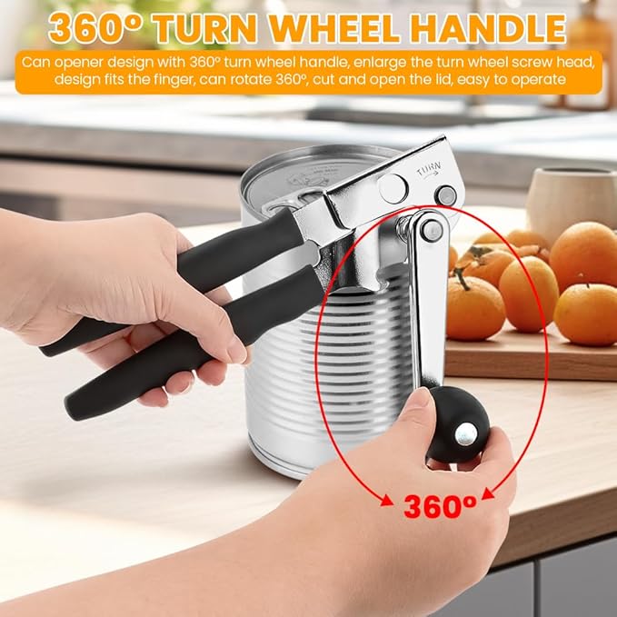 Commercial Can Opener, Handheld Can Opener Easy for Big Cans, Manual Heavy Duty Crank Jar Openers, Folding Hand Crank Bottle Openers With Comfortable Long Handles for Seniors(COLOR:Black)
