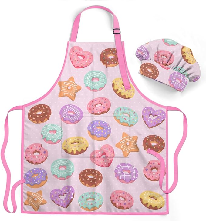 SANDJEST Kids Apron with Chefs Hat Set, Kitchen Apron Gifts