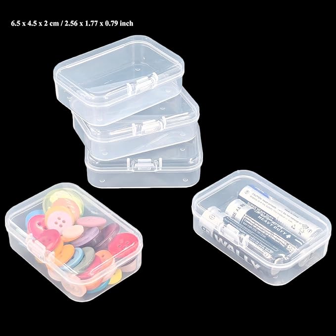 Goodma Small Bead Organizers, 54 Pieces Plastic Storage Cases Mini Clear Containers Transparent Rectangle Craft Supply Boxes with Hinged Lid